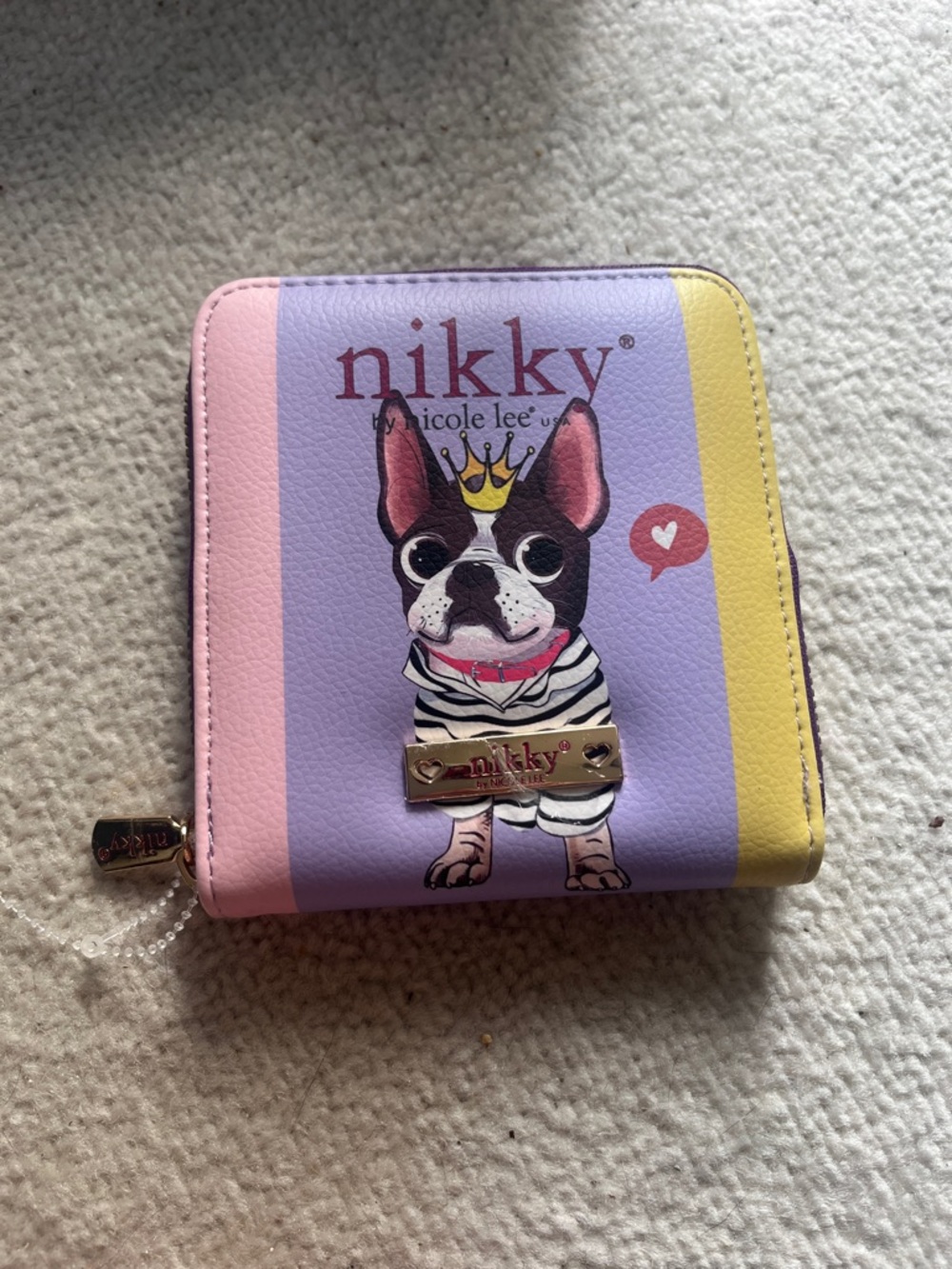 Pastel Stripe French Bulldog jewelry travel case, NWOT